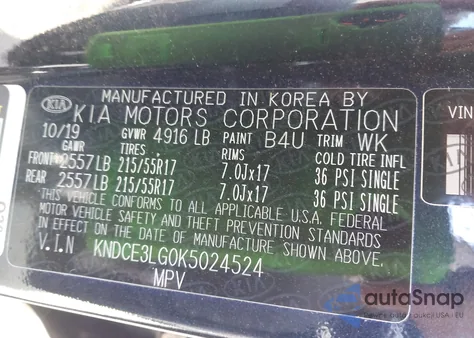 2019 Kia Niro Ev Ex Premium from USA, damaged, VIN KNDCE3LG0K5024524